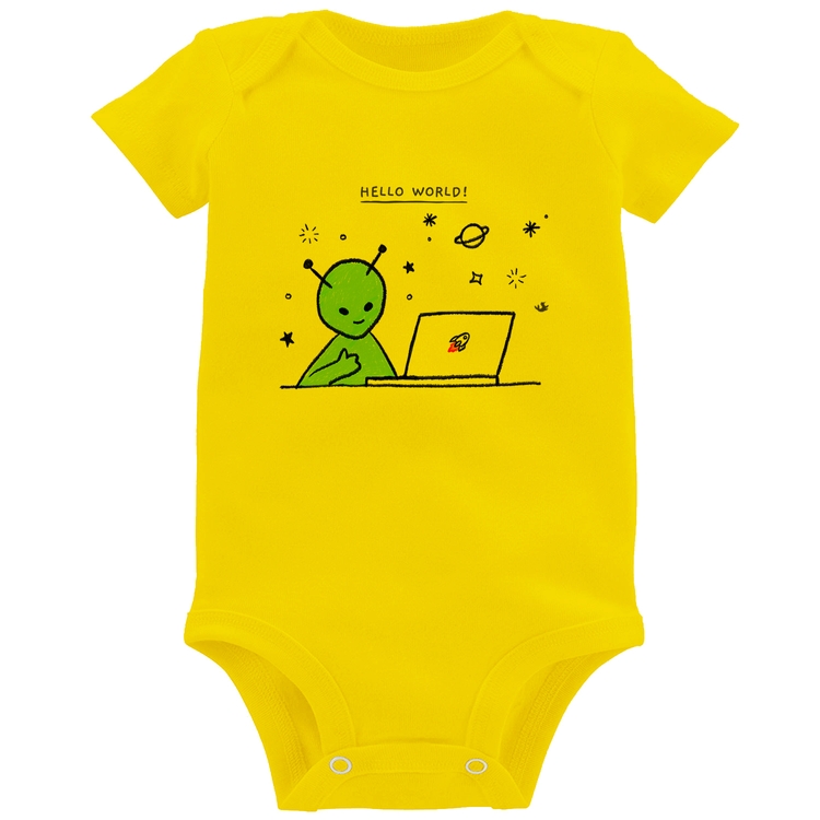 Body Bebê Alien Hello World! - Amarelo