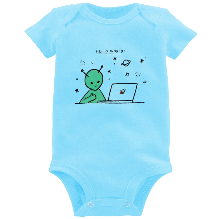 Body Bebê Alien Hello World! - Azul Bebê