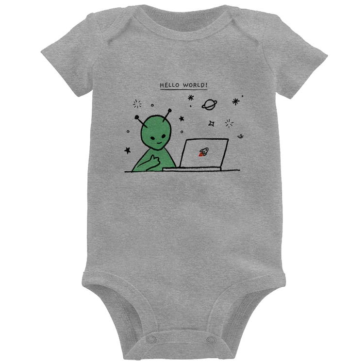 Body Bebê Alien Hello World! - Cinza