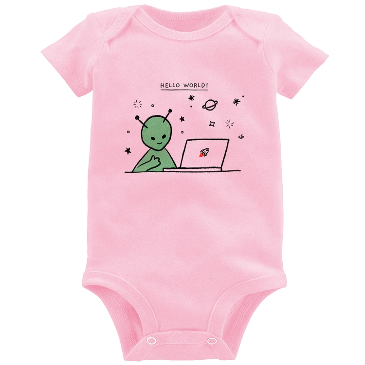 Body Bebê Alien Hello World! - Rosa Bebê