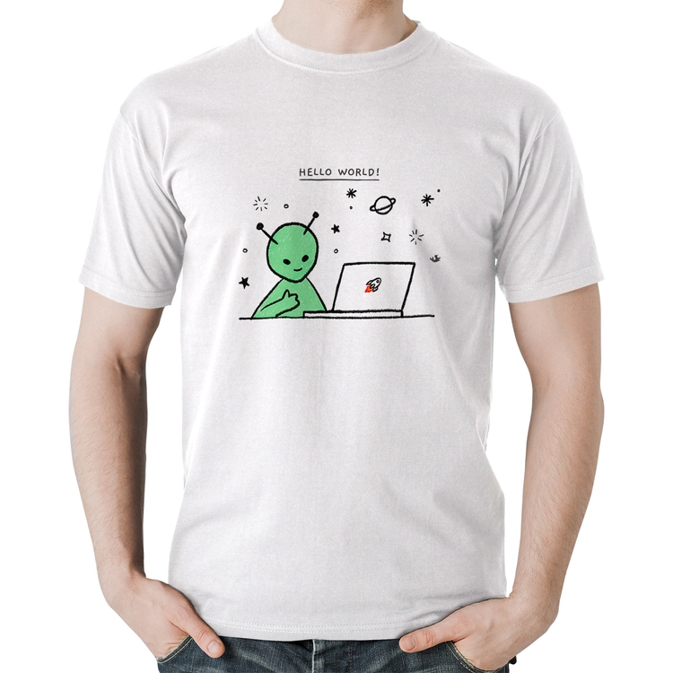 Camiseta Algodão Alien Hello World!
