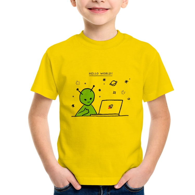 Camiseta Infantil Alien Hello World! - Amarela