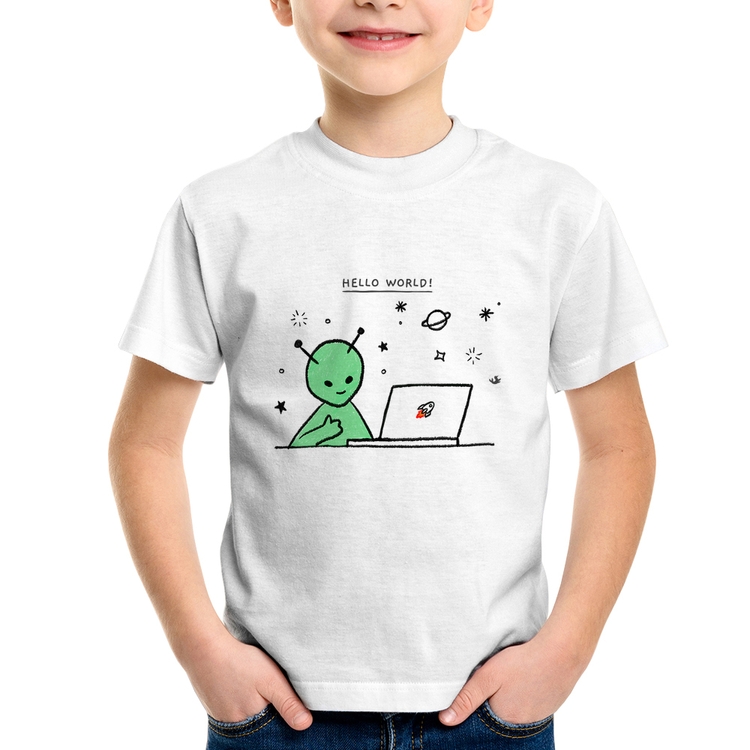 Camiseta Infantil Alien Hello World!