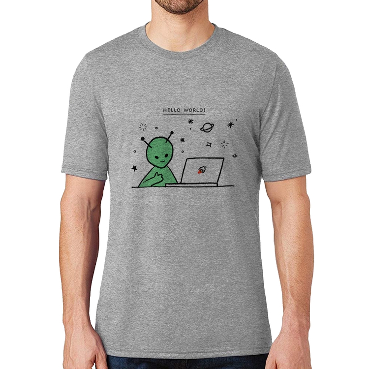 Camiseta Alien Hello World! - Cinza