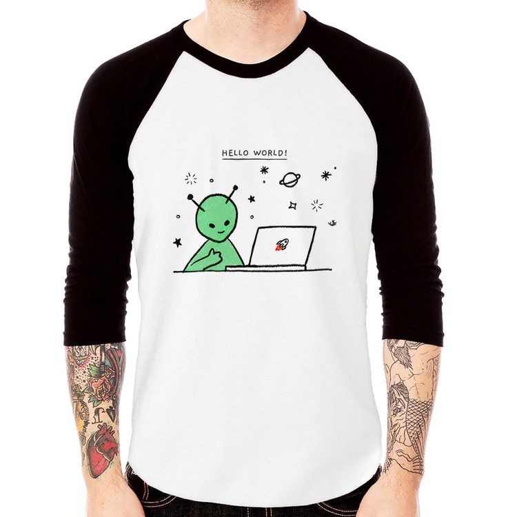 Camiseta Raglan Alien Hello World! Manga 3/4