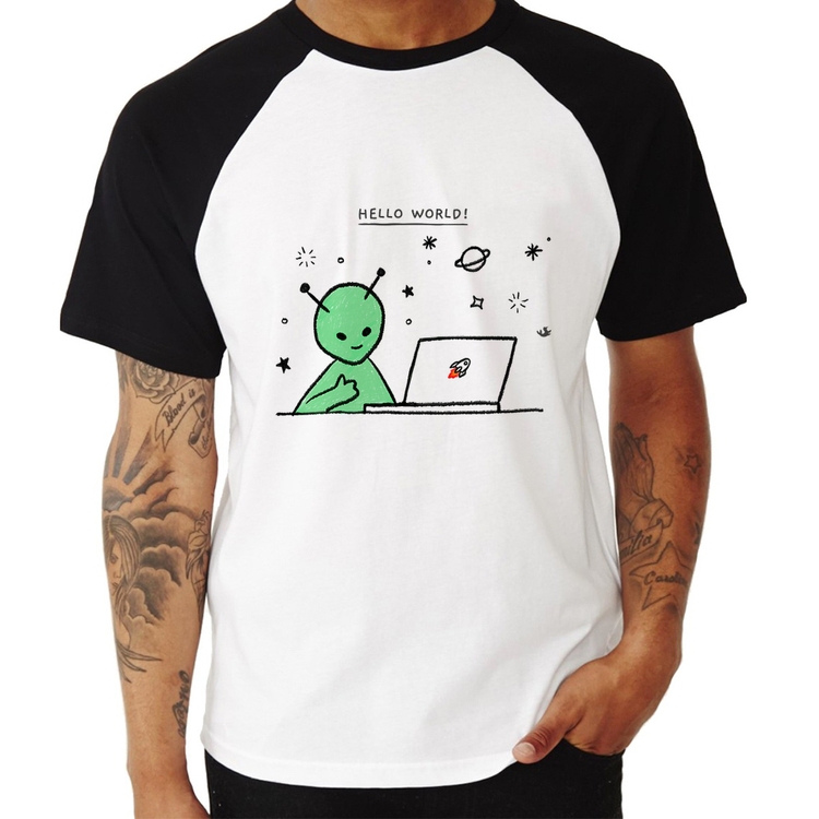 Camiseta Raglan Alien Hello World!