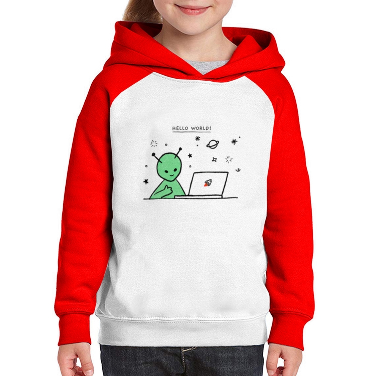 Moletom Infantil Alien Hello World! - Branco/Vermelho