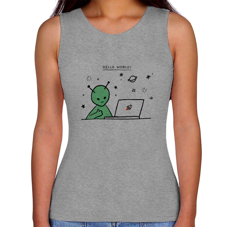 Regata Feminina Alien Hello World! - Cinza