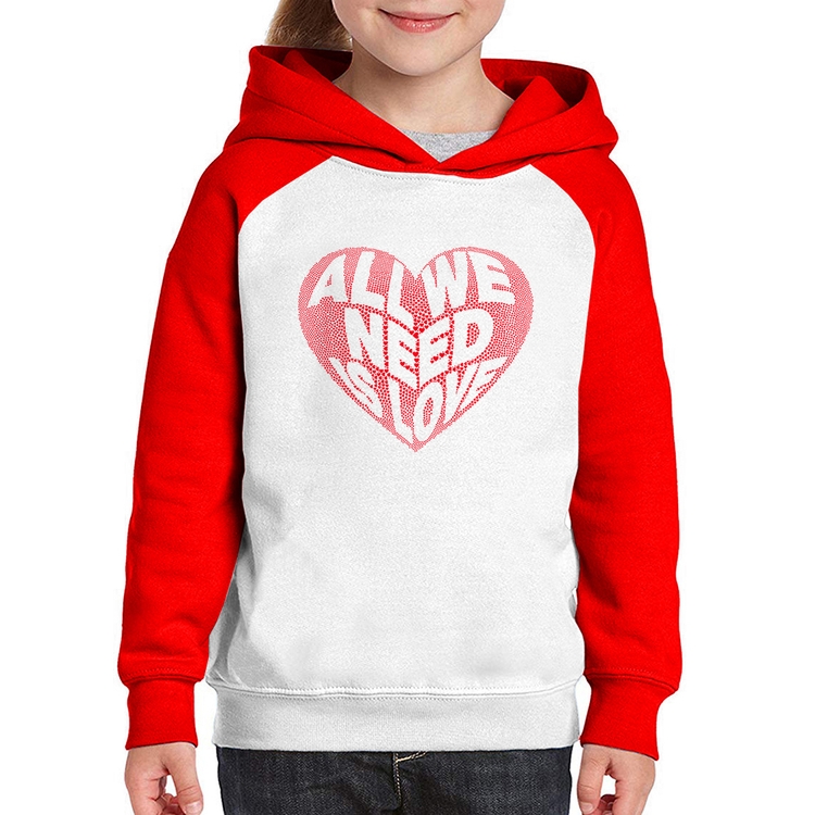 Moletom Infantil All We Need Is Love - Branco/Vermelho