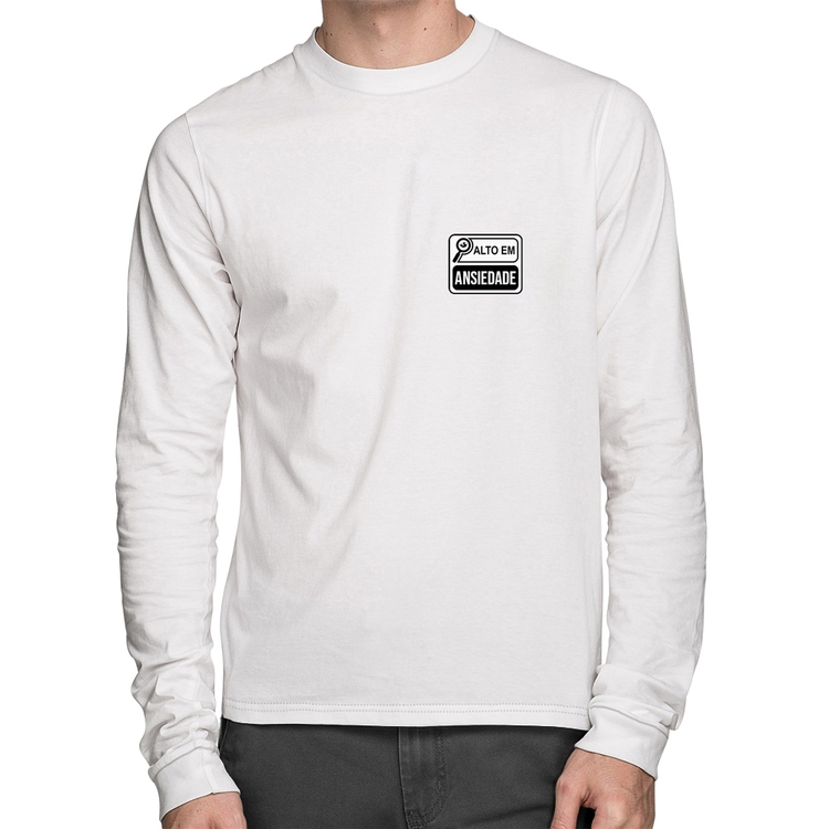 Camiseta Algodão Alto em Ansiedade Manga Longa - Branca