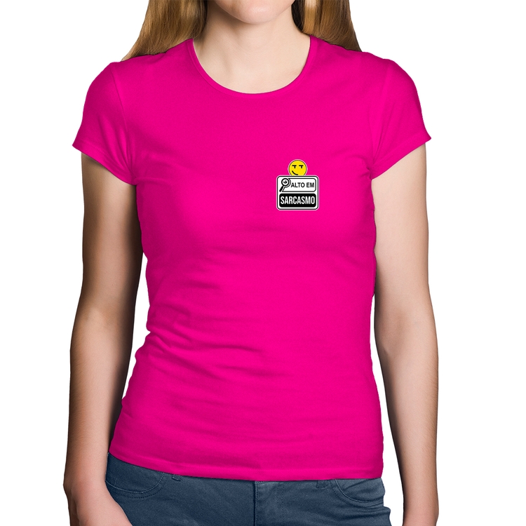 Baby Look Algodão Alto em Sarcasmo - Rosa