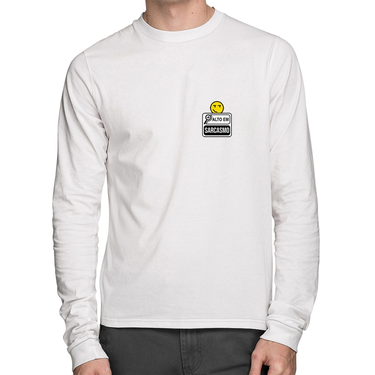Camiseta Algodão Alto em Sarcasmo Manga Longa - Branca