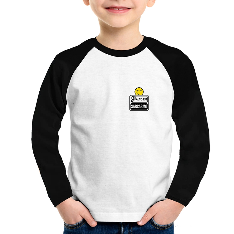 Camiseta Raglan Infantil Alto em Sarcasmo Manga Longa