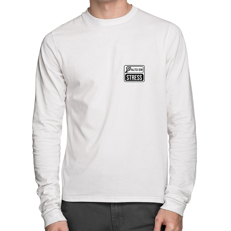 Camiseta Algodão Alto em Stress Manga Longa - Branca