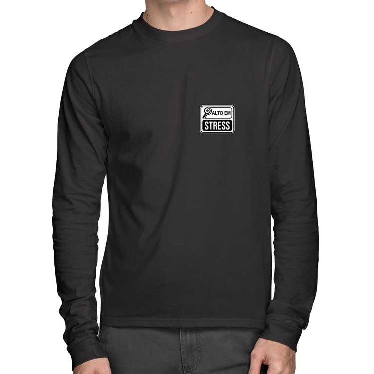 Camiseta Algodão Alto em Stress Manga Longa