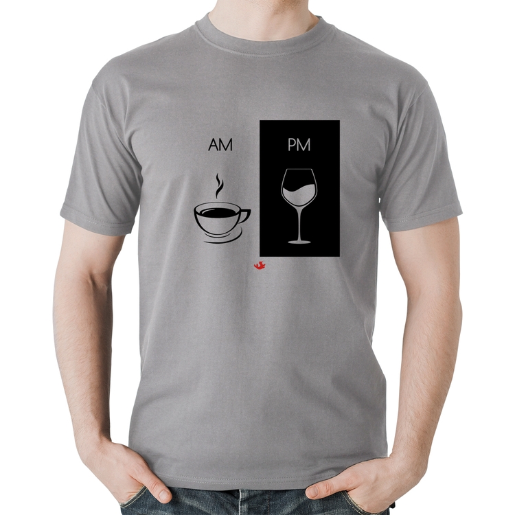 Camiseta Algodão AM Café PM Vinho - Cinza