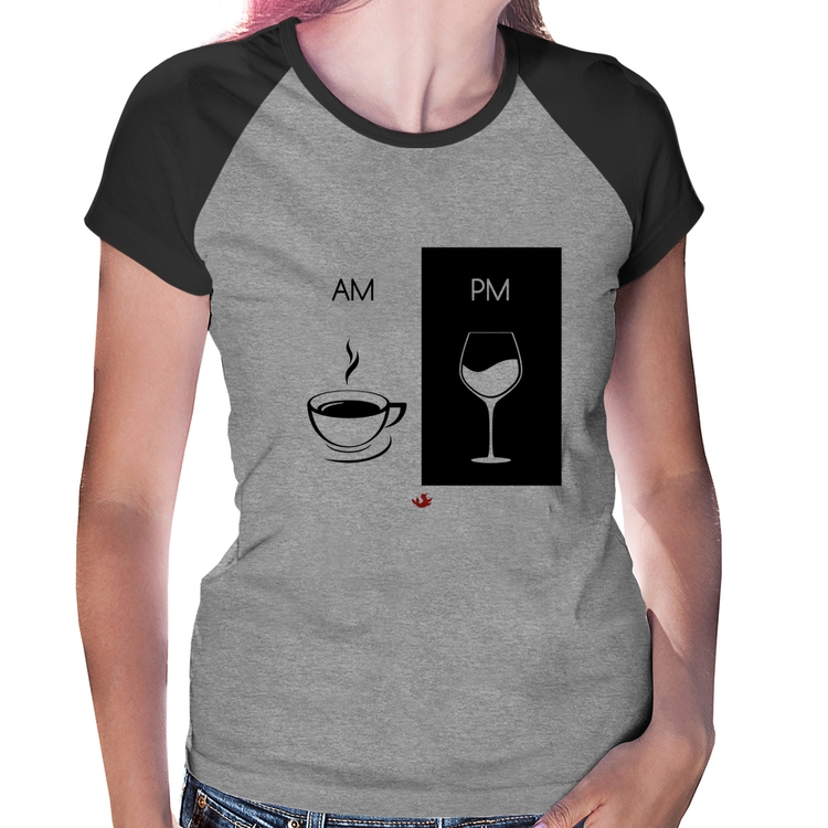 Baby Look Raglan AM Café PM Vinho - Cinza/Preto