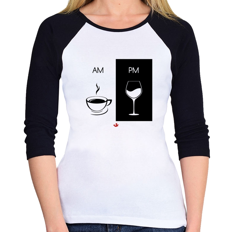 Baby Look Raglan AM Café PM Vinho Manga 3/4