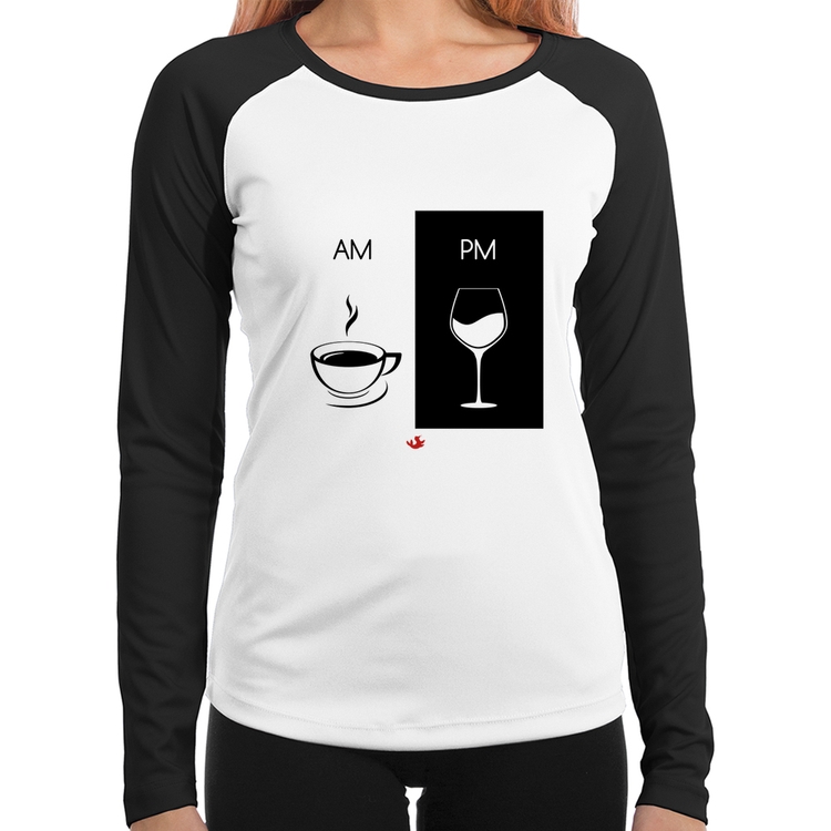 Baby Look Raglan AM Café PM Vinho Manga Longa
