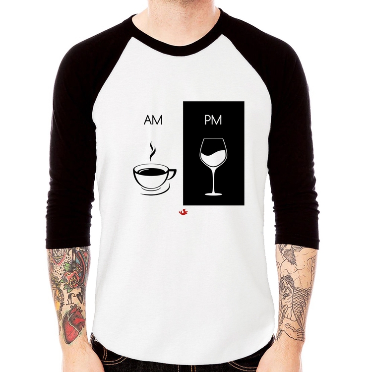 Camiseta Raglan AM Café PM Vinho Manga 3/4