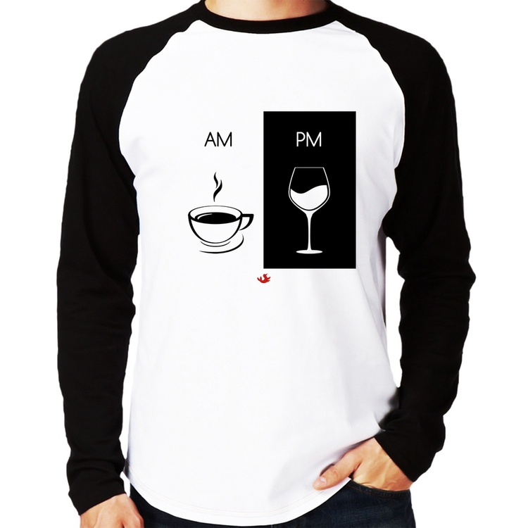 Camiseta Raglan AM Café PM Vinho Manga Longa