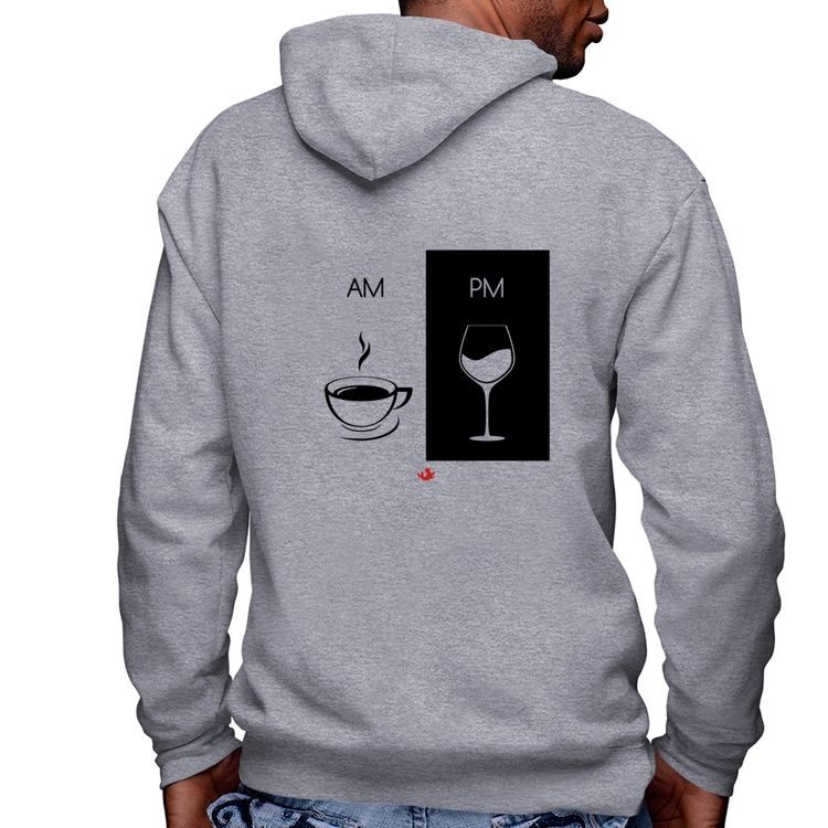 Blusa Moletom AM Café PM Vinho Masculina com Capuz e Zíper - Mescla