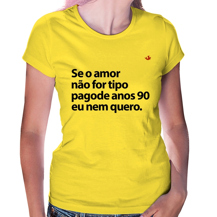 Baby Look Amor tipo pagode anos 90 - Amarela