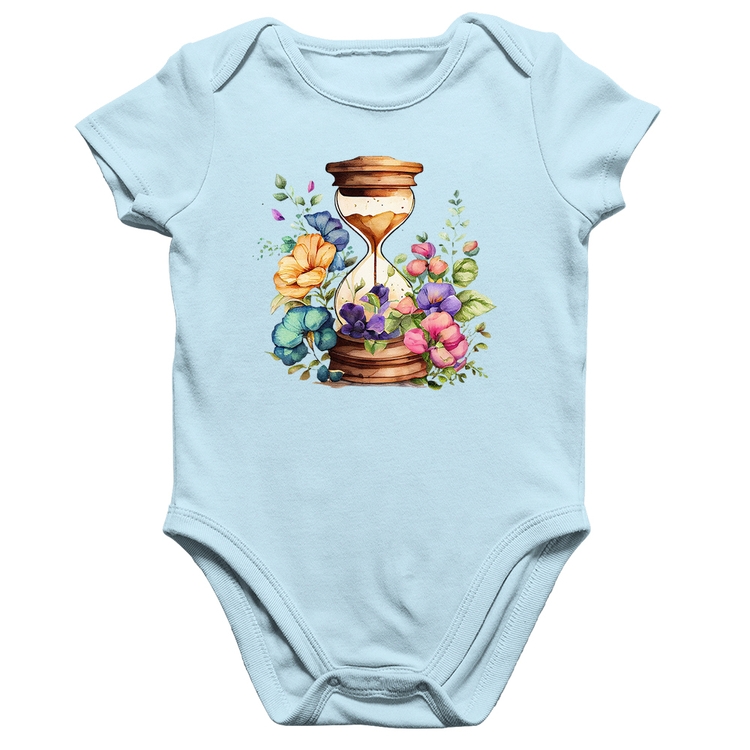 Body Bebê Algodão Ampulheta Floral - Azul Bebê