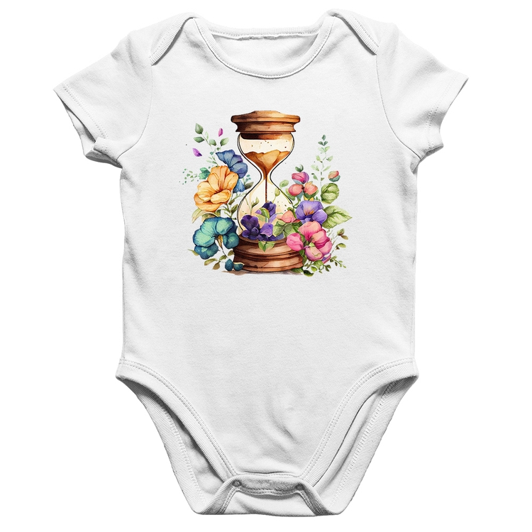 Body Bebê Algodão Ampulheta Floral - Branco