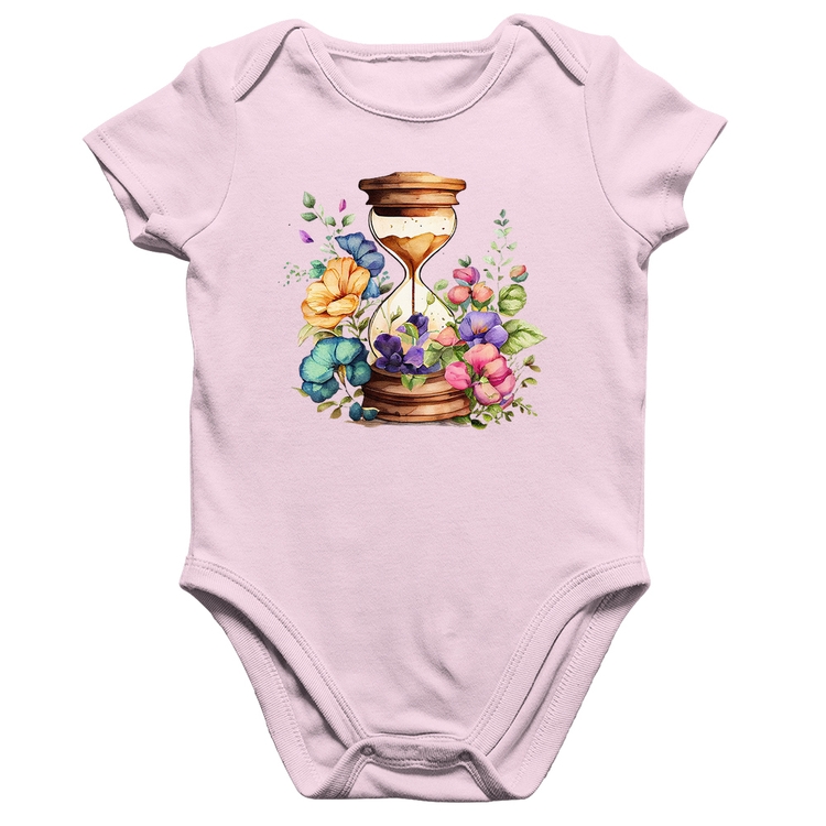Body Bebê Algodão Ampulheta Floral - Rosa Bebê