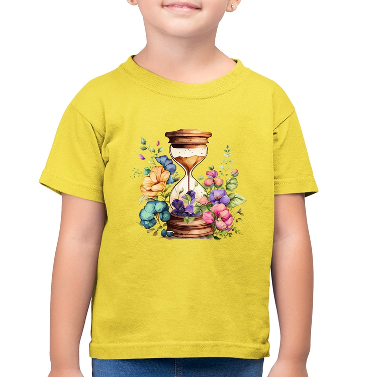Camiseta Algodão Infantil Ampulheta Floral - Amarelo Canário