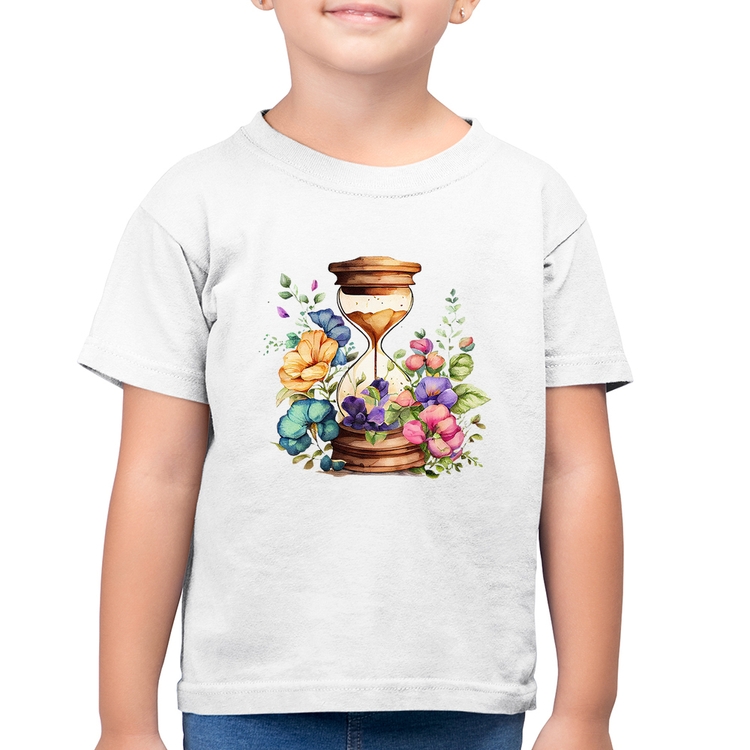 Camiseta Algodão Infantil Ampulheta Floral - Branca
