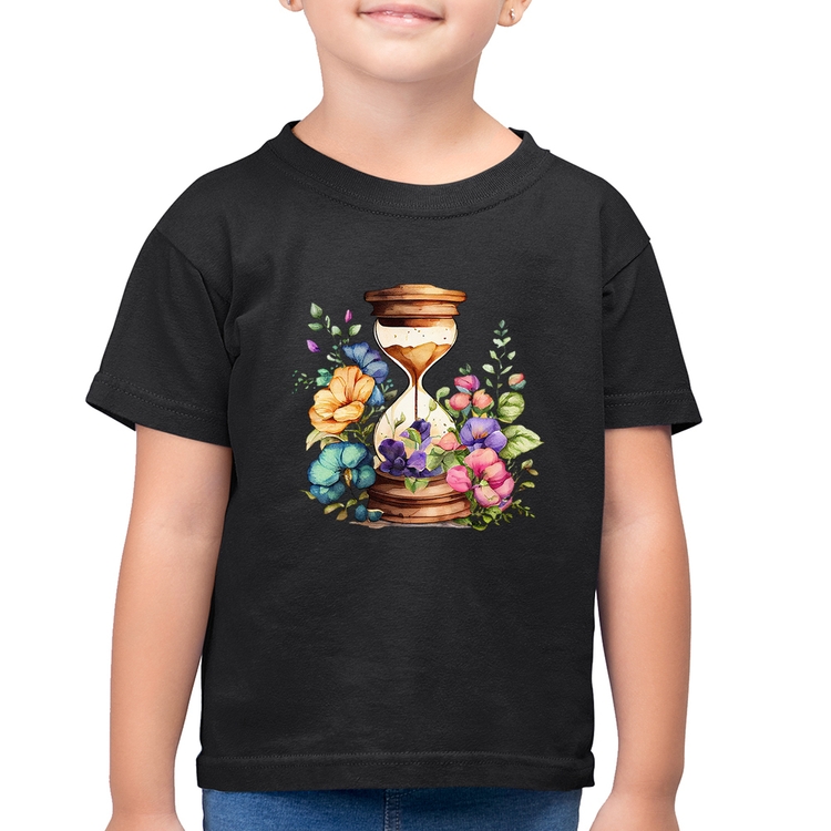 Camiseta Algodão Infantil Ampulheta Floral