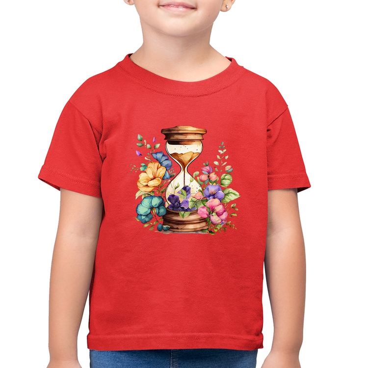 Camiseta Algodão Infantil Ampulheta Floral - Vermelha