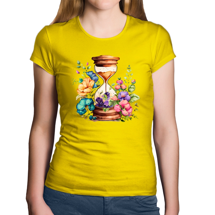 Baby Look Algodão Ampulheta Floral - Amarela