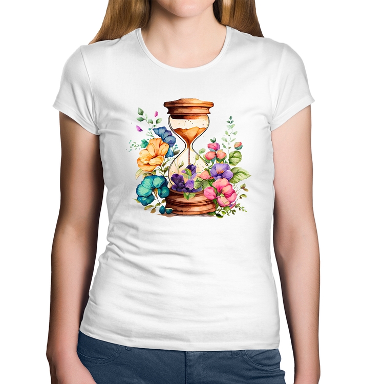 Baby Look Algodão Ampulheta Floral - Branca