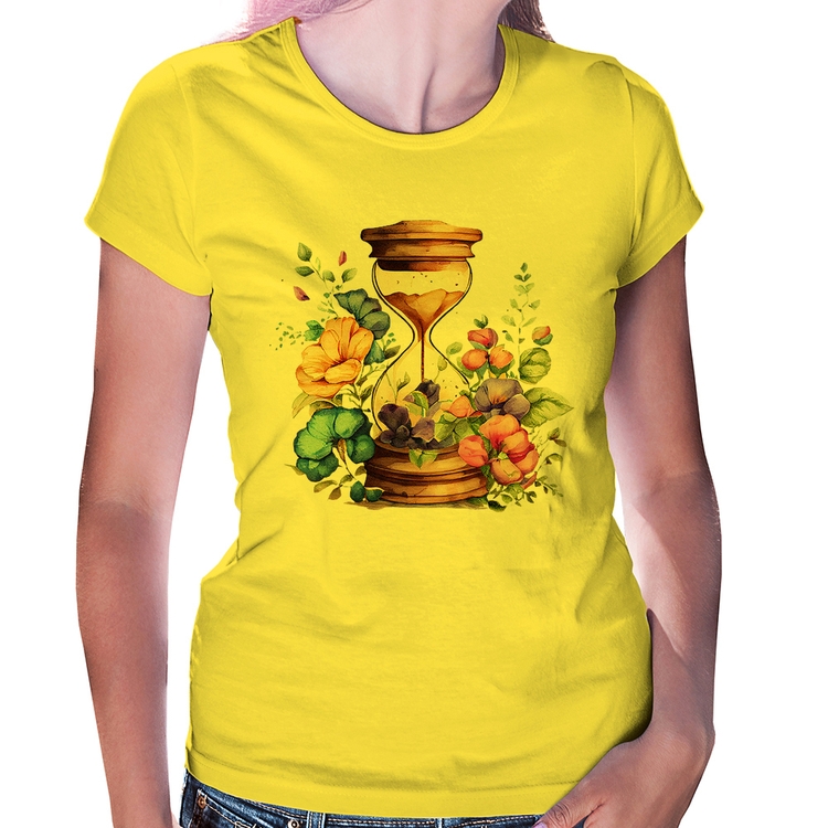 Baby Look Ampulheta Floral - Amarela