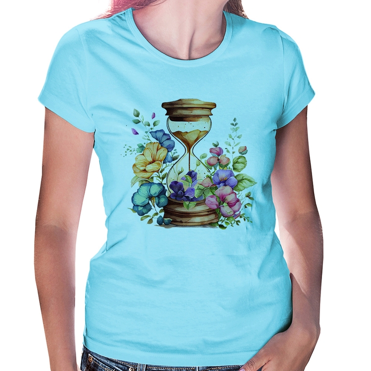 Baby Look Ampulheta Floral - Azul Bebê