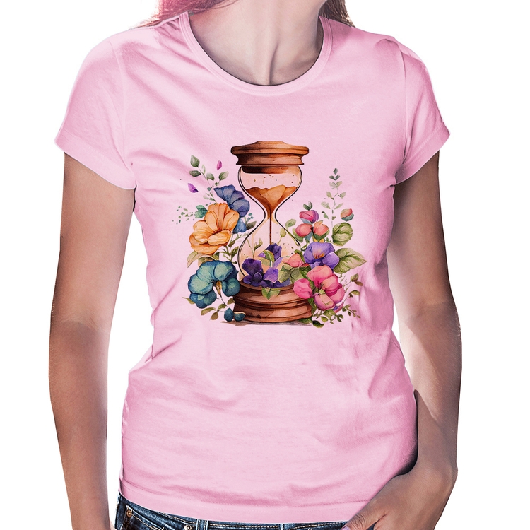 Baby Look Ampulheta Floral - Rosa Bebê