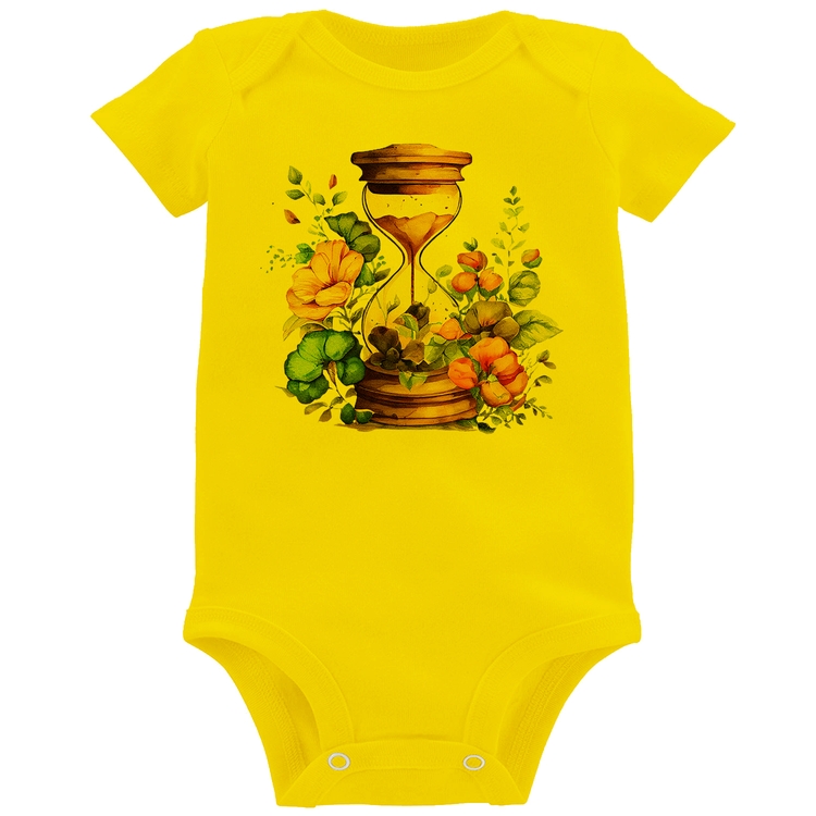 Body Bebê Ampulheta Floral - Amarelo
