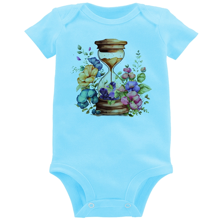 Body Bebê Ampulheta Floral - Azul Bebê