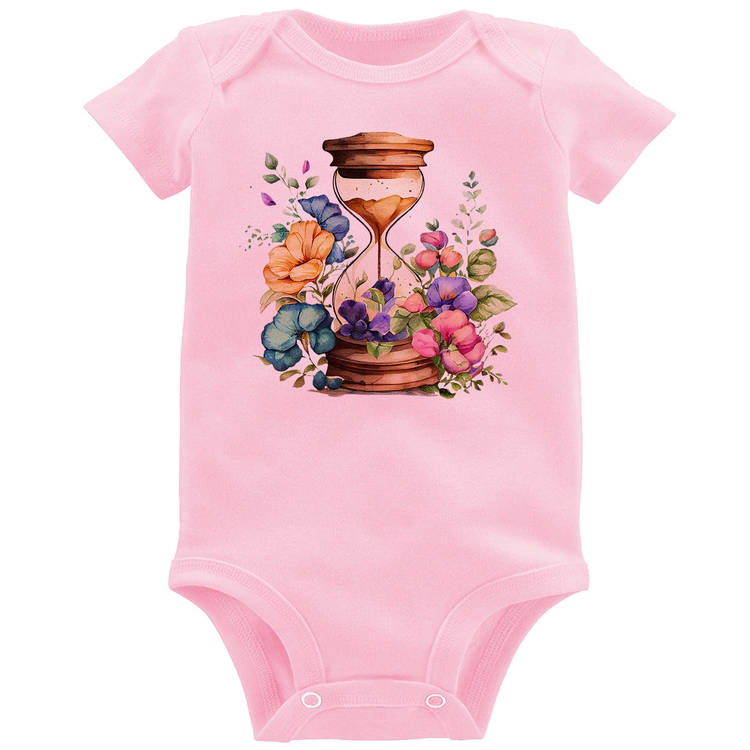 Body Bebê Ampulheta Floral - Rosa Bebê