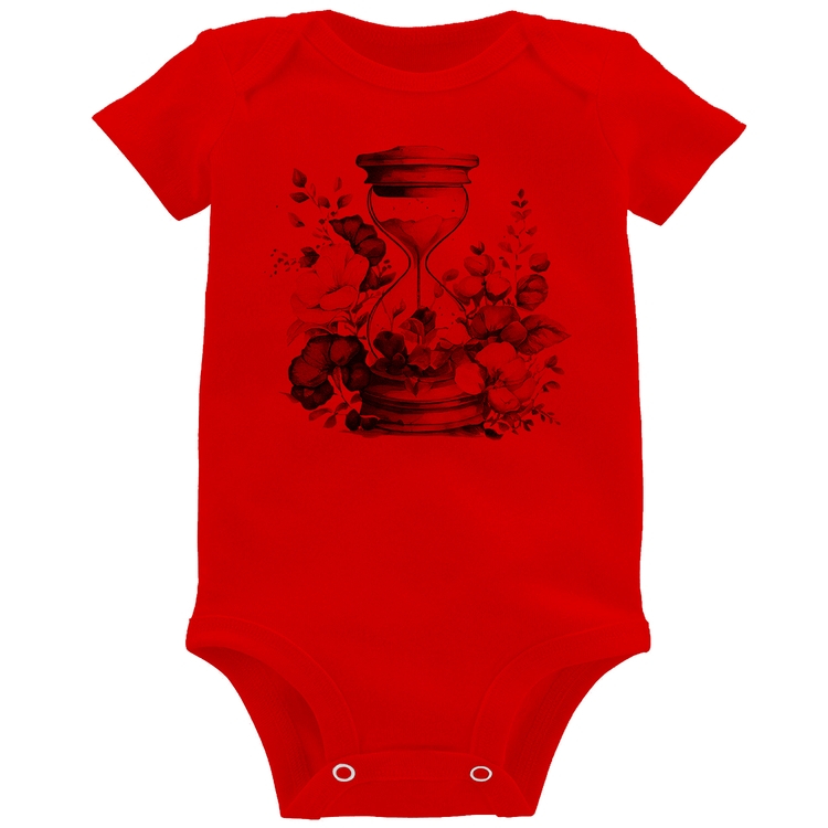 Body Bebê Ampulheta Floral - Vermelho