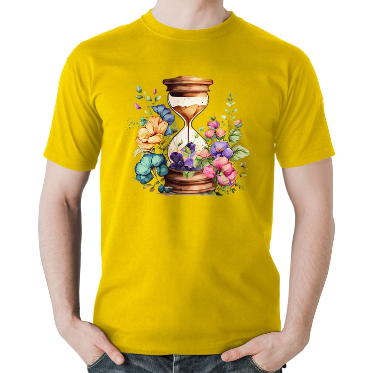 Camiseta Algodão Ampulheta Floral - Amarela