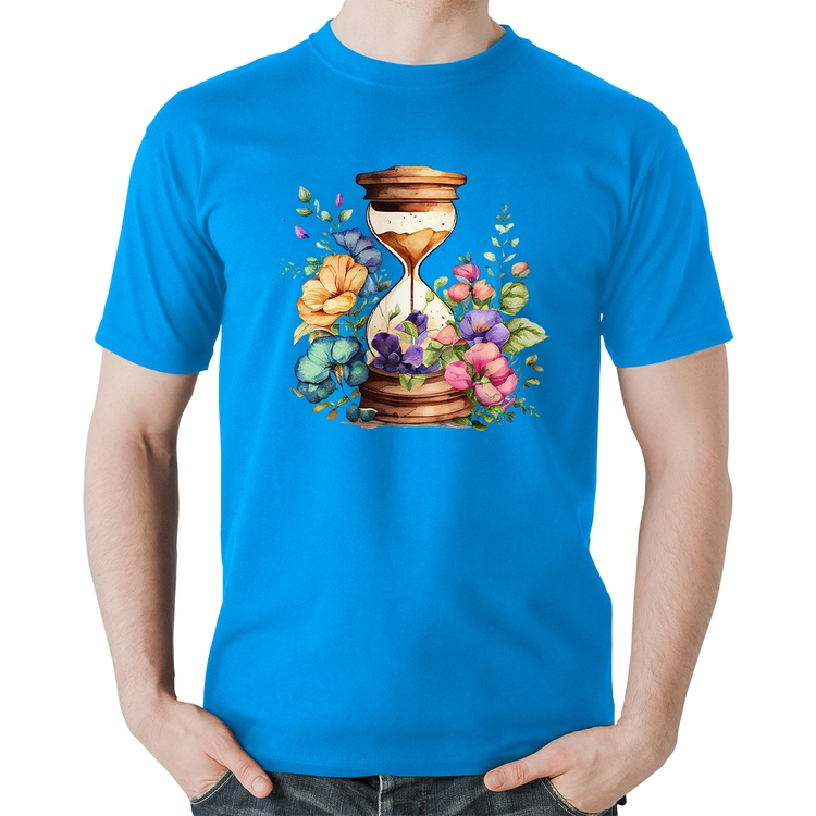 Camiseta Algodão Ampulheta Floral - Azul
