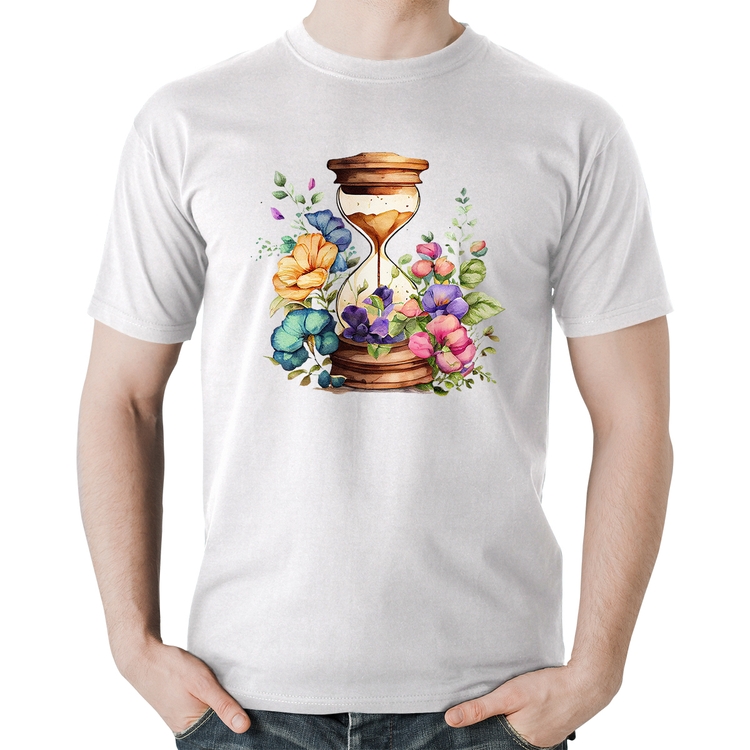 Camiseta Algodão Ampulheta Floral - Branca