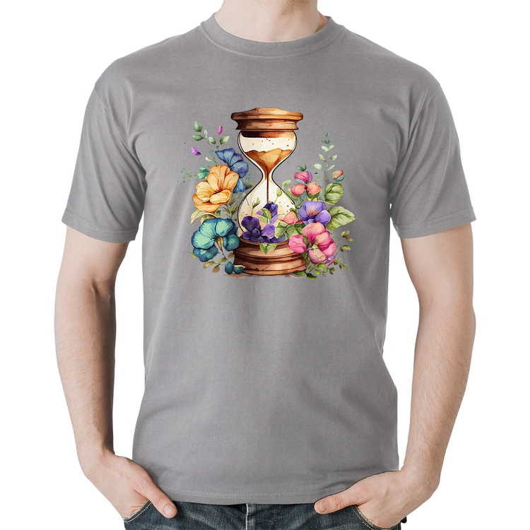 Camiseta Algodão Ampulheta Floral - Cinza