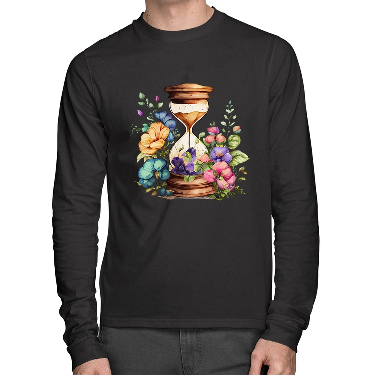 Camiseta Algodão Ampulheta Floral Manga Longa