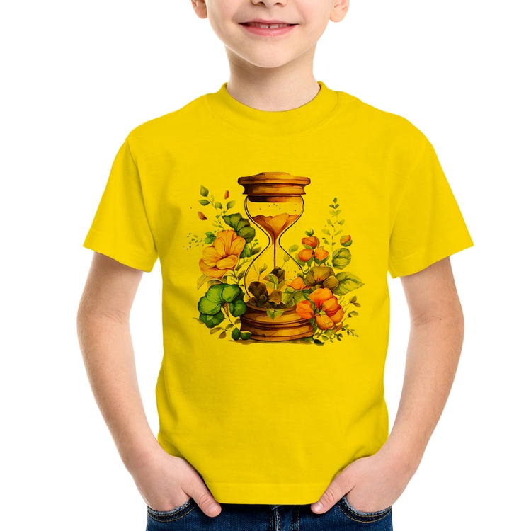 Camiseta Infantil Ampulheta Floral - Amarela