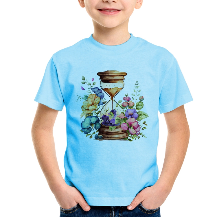 Camiseta Infantil Ampulheta Floral - Azul Bebê